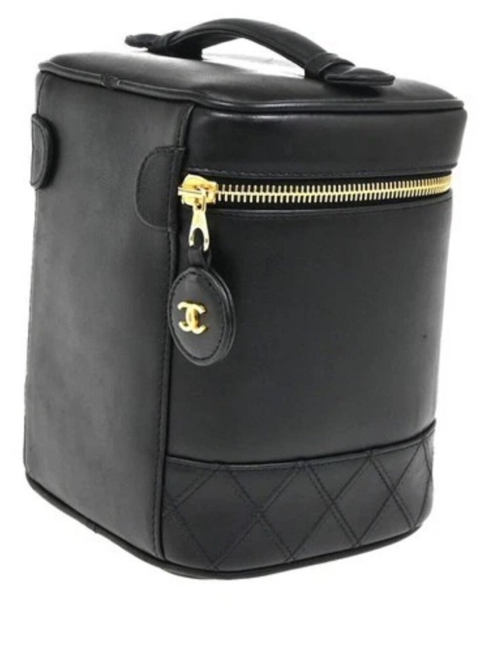 CHANEL CC Logo Bicolore Vanity Hand Bag Leather Black GHW Italy Vintage 95RL973 - Picture 4 of 15